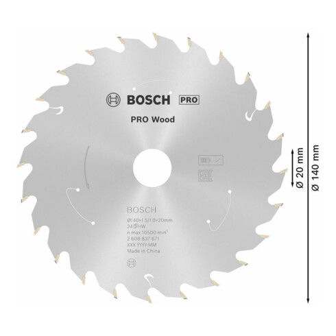 Bosch Lama circolare Standard for Wood per sega a batteria, 140x1,5/1x20, 24 denti