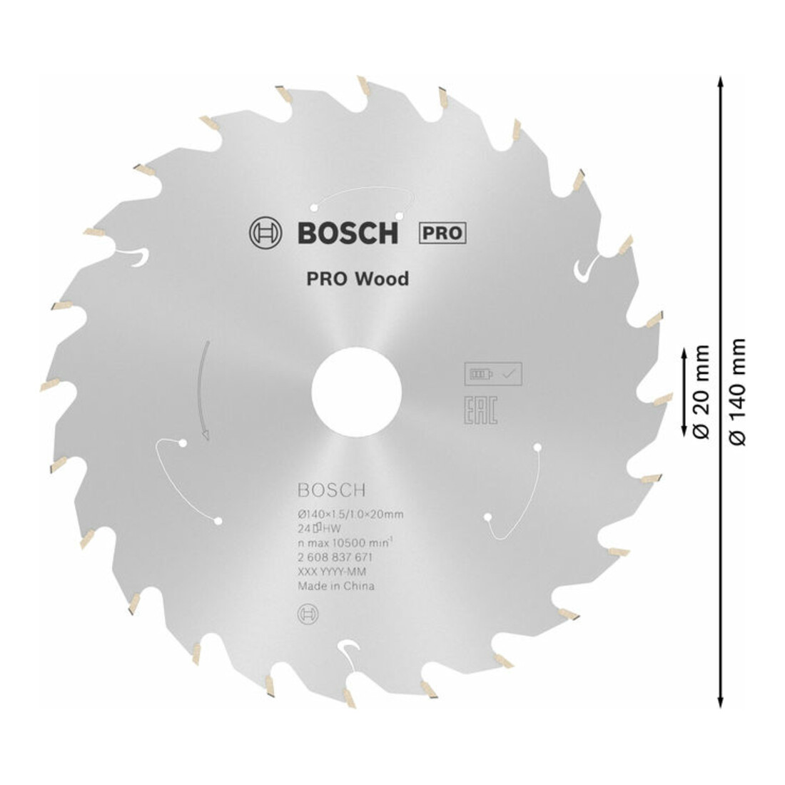 Bosch Lama circolare Standard for Wood per sega a batteria, 140x1,5/1x20, 24 denti