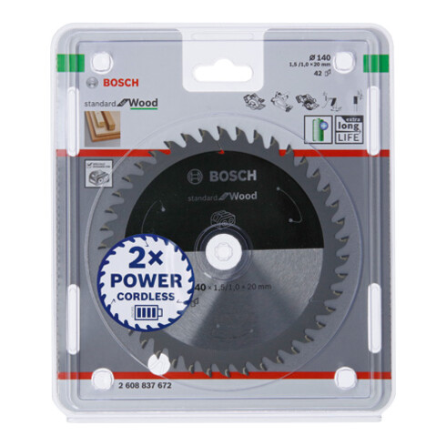 Bosch Lama circolare Standard for Wood per sega a batteria, 140x1,5/1x20, 42 denti