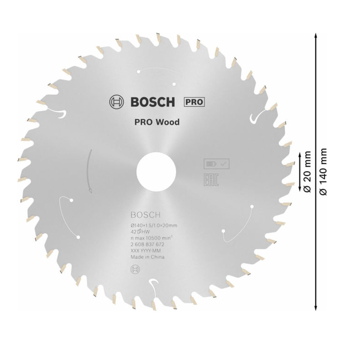 Bosch Lama circolare Standard for Wood per sega a batteria, 140x1,5/1x20, 42 denti