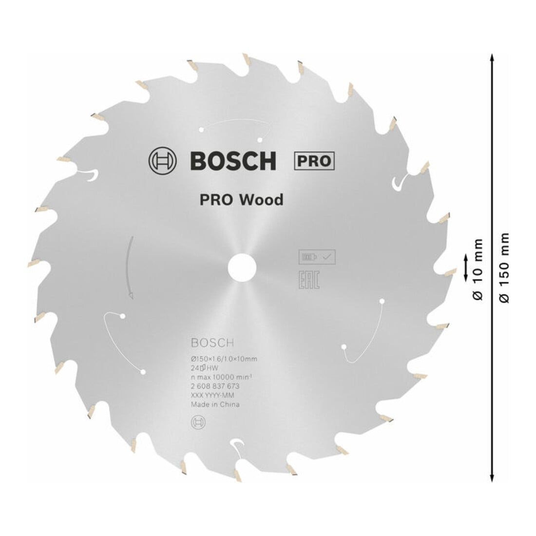 Bosch Lama circolare Standard for Wood per sega a batteria, 150x1,6/1x10, 24 denti