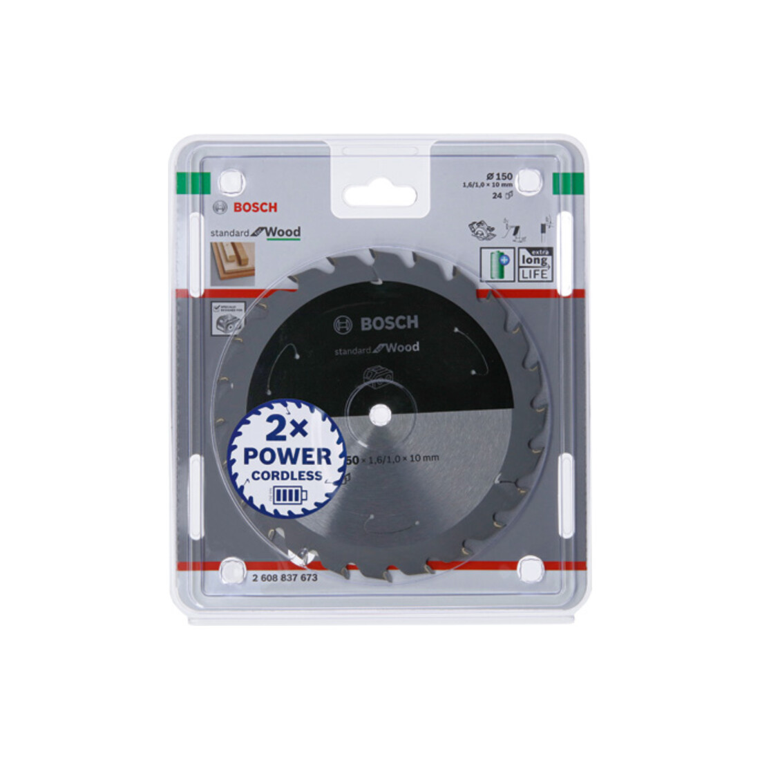 Bosch Lama circolare Standard for Wood per sega a batteria, 150x1,6/1x10, 24 denti