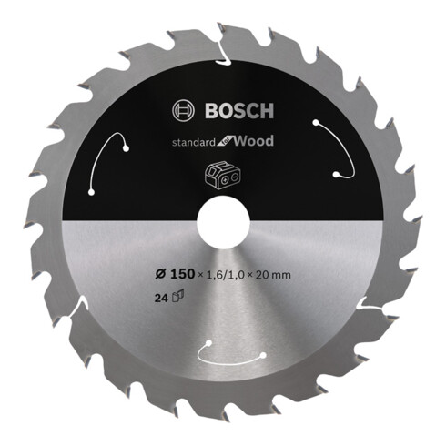 Bosch Lama circolare Standard for Wood per sega a batteria, 150x1,6/1x20, 24 denti