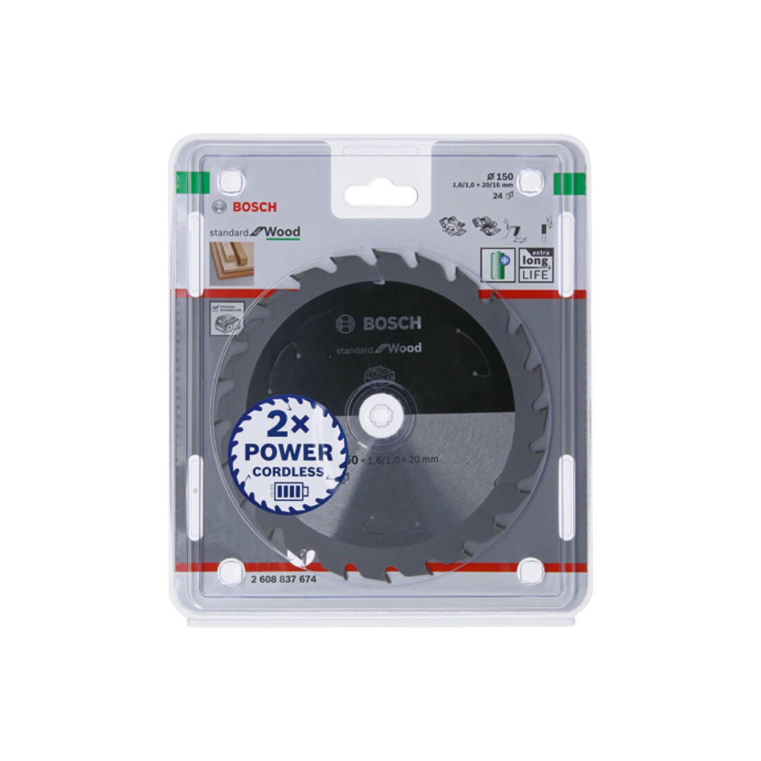 Bosch Lama circolare Standard for Wood per sega a batteria, 150x1,6/1x20, 24 denti