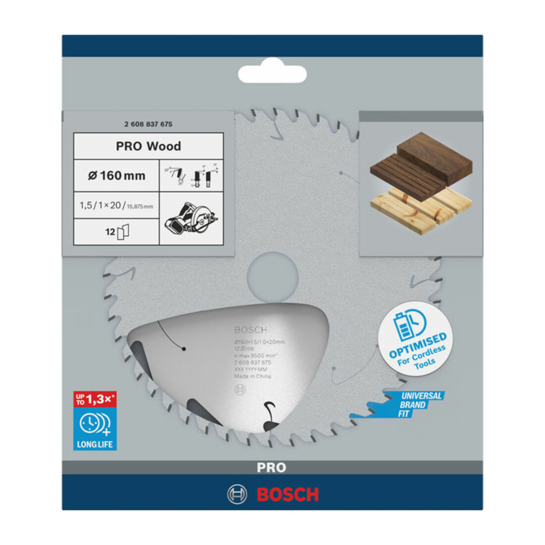 Bosch Lama circolare Standard for Wood per sega a batteria, 160x1,5/1x20, 12 denti