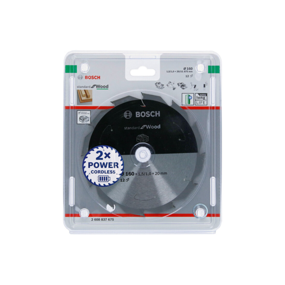 Bosch Lama circolare Standard for Wood per sega a batteria, 160x1,5/1x20, 12 denti