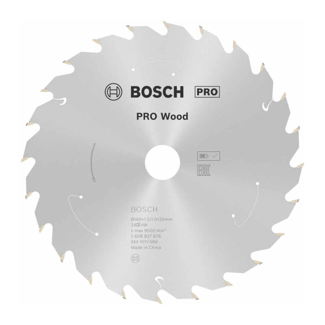 Bosch Lama circolare Standard for Wood per sega a batteria, 160x1,5/1x20, 24 denti