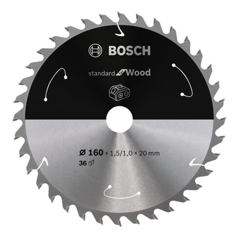 Bosch Lama circolare Standard for Wood per sega a batteria, 160x1,5/1x20, 36 denti