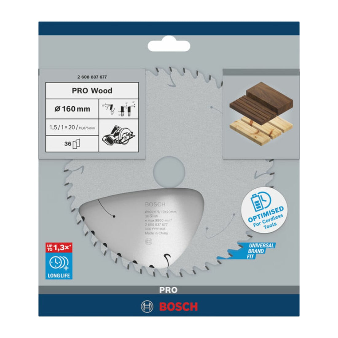 Bosch Lama circolare Standard for Wood per sega a batteria, 160x1,5/1x20, 36 denti