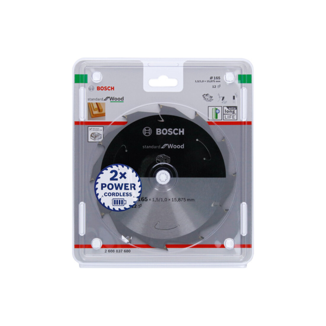 Bosch Lama circolare Standard for Wood per sega a batteria, 165x1,5/1x15,875, 12 denti