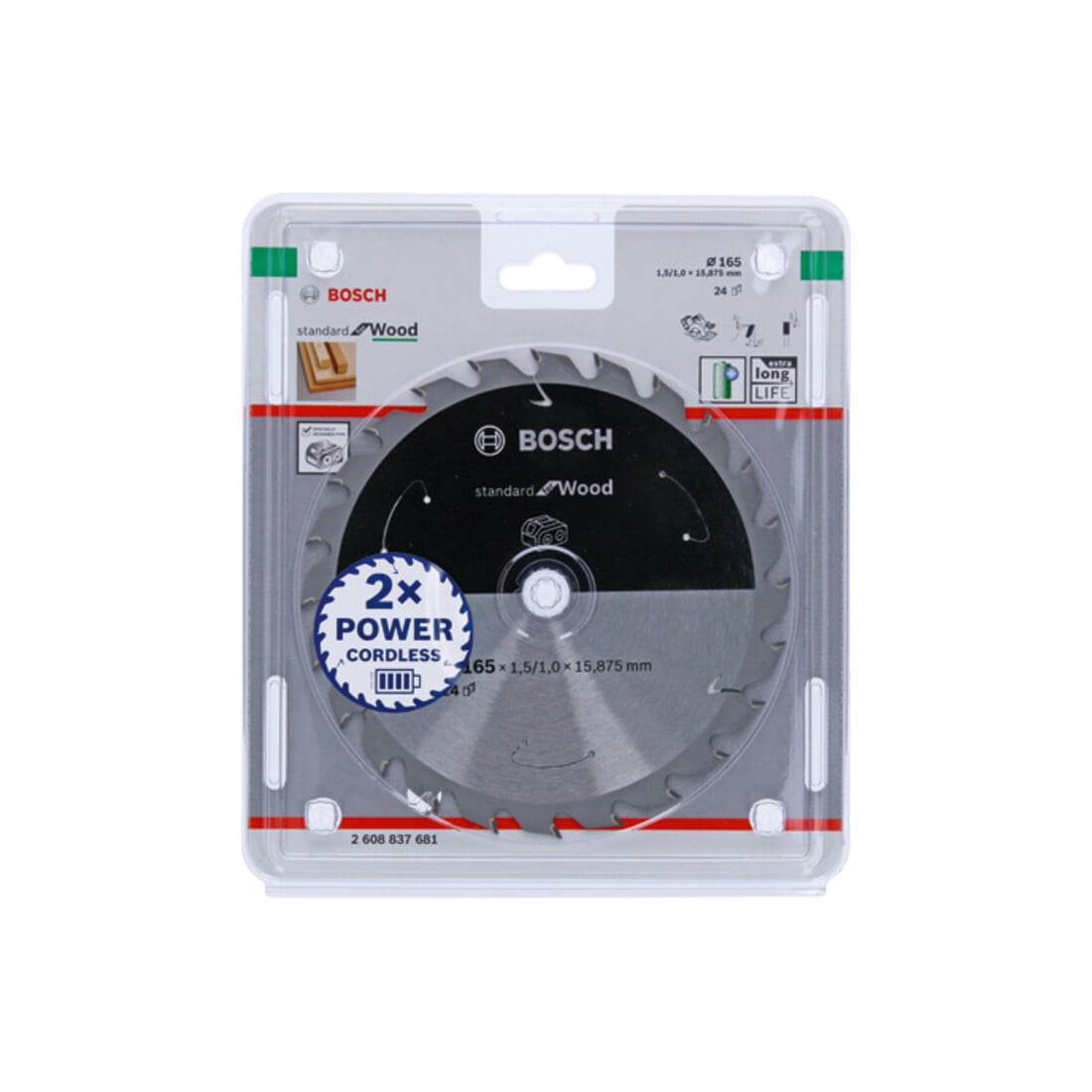 Bosch Lama circolare Standard for Wood per sega a batteria, 165x1,5/1x15,875, 24 denti