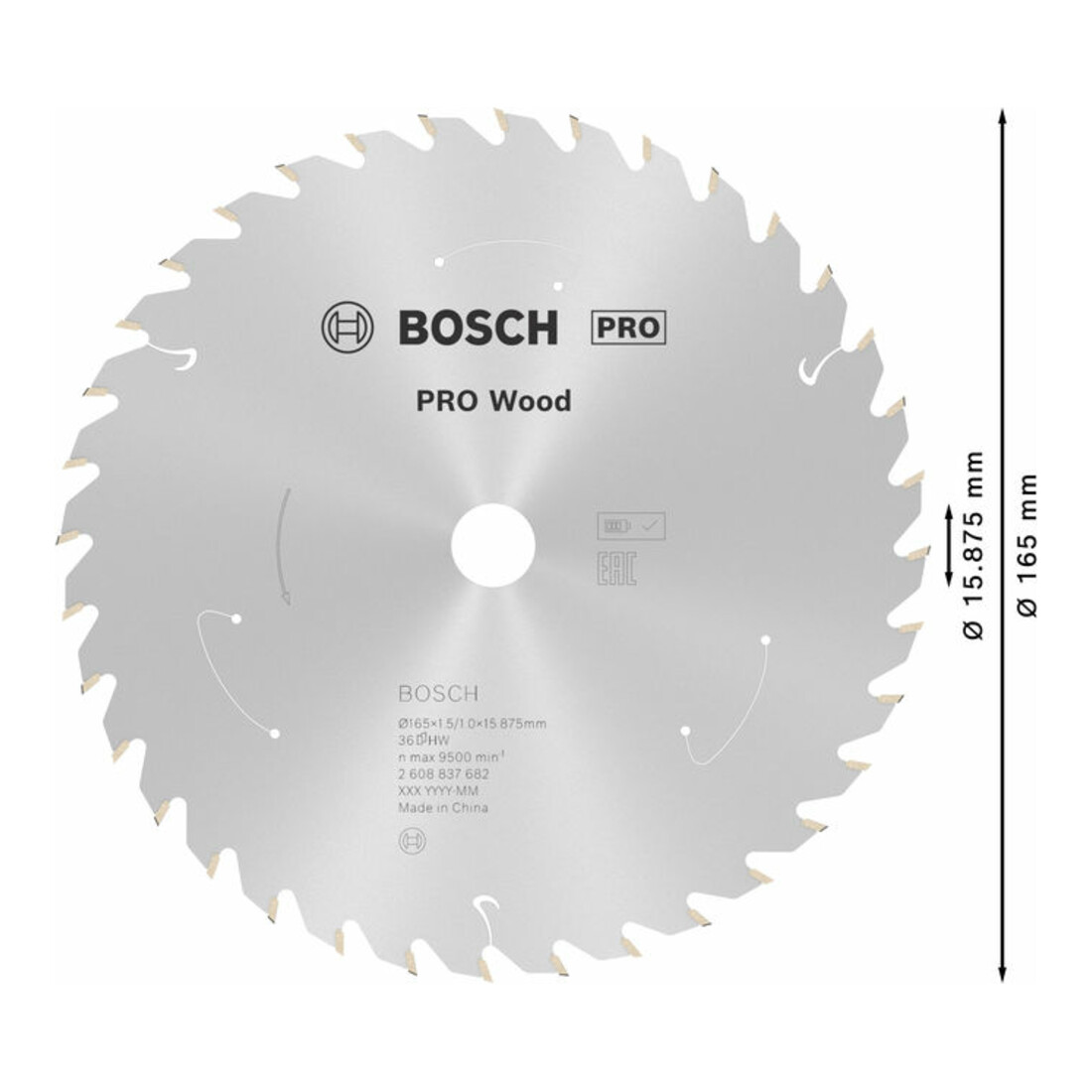 Bosch Lama circolare Standard for Wood per sega a batteria, 165x1,5/1x15,875, 36 denti