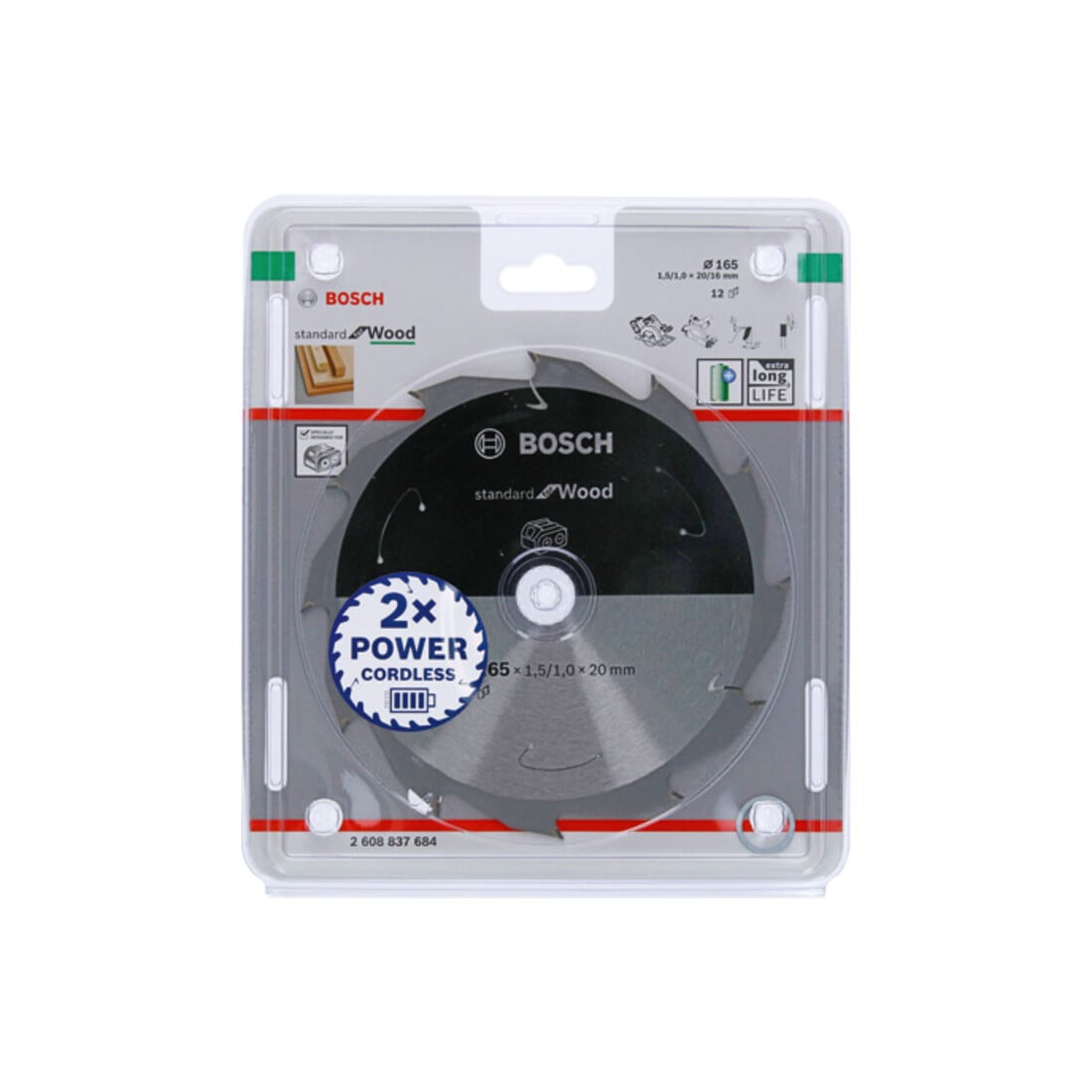 Bosch Lama circolare Standard for Wood per sega a batteria, 165x1,5/1x20, 12 denti
