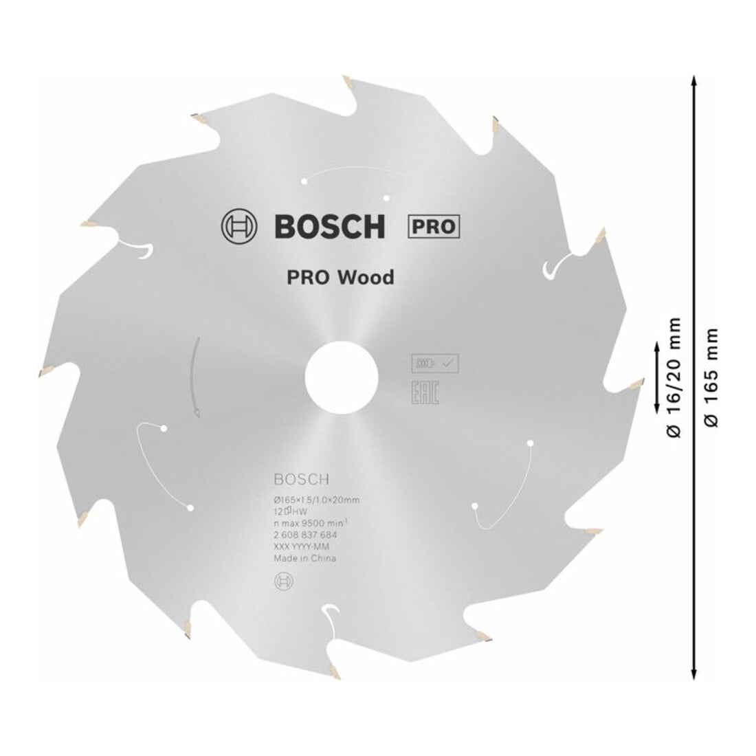 Bosch Lama circolare Standard for Wood per sega a batteria, 165x1,5/1x20, 12 denti