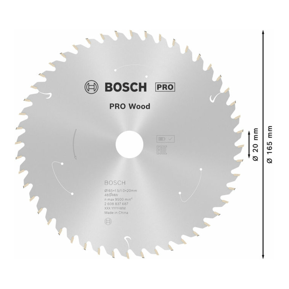 Bosch Lama circolare Standard for Wood per sega a batteria, 165x1,5/1x20, 48 denti