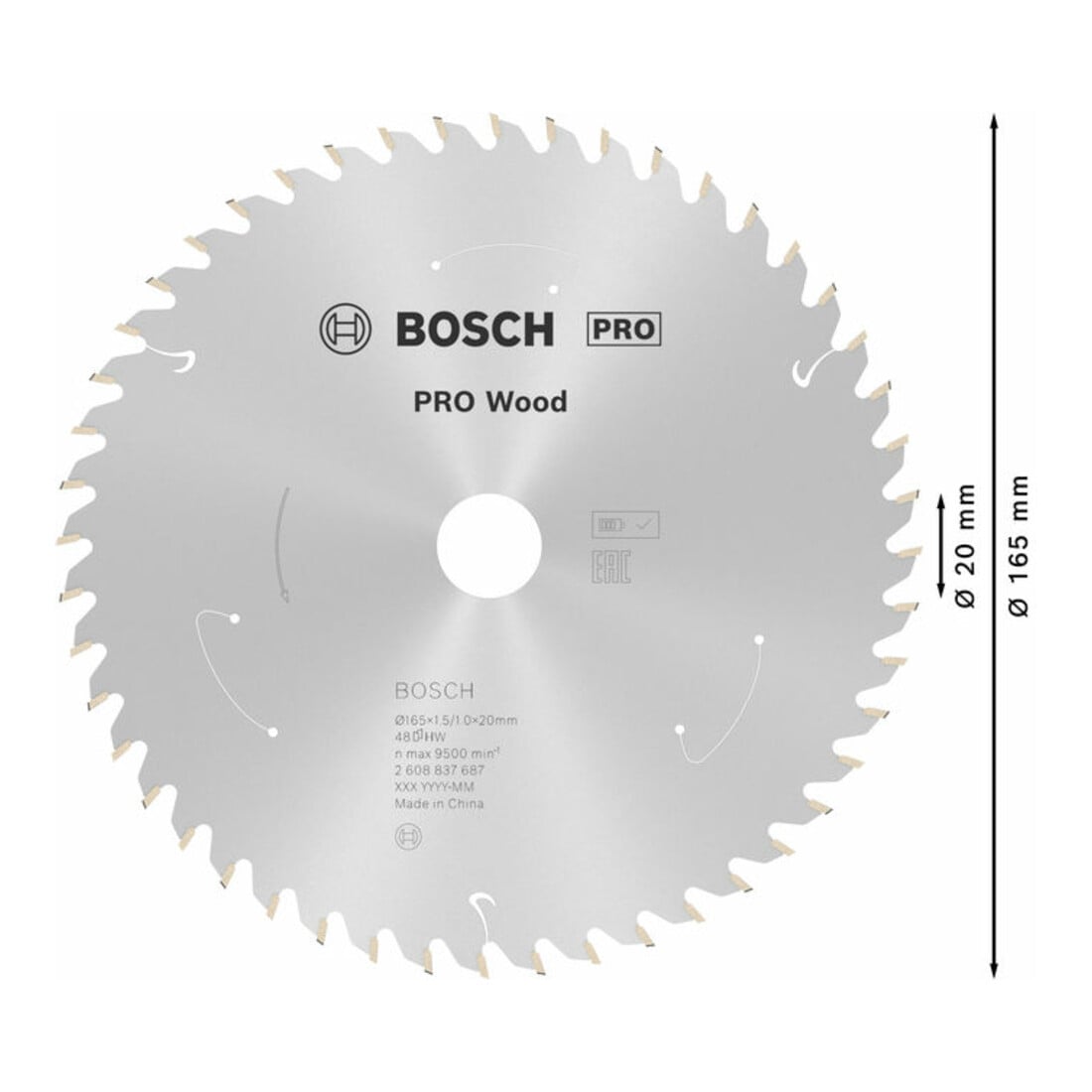 Bosch Lama circolare Standard for Wood per sega a batteria, 165x1,5/1x20, 48 denti