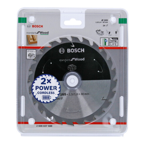 Bosch Lama circolare Standard for Wood per sega a batteria, 165x1,5/1x30, 24 denti