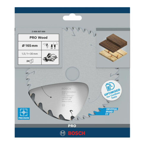 Bosch Lama circolare Standard for Wood per sega a batteria, 165x1,5/1x30, 24 denti