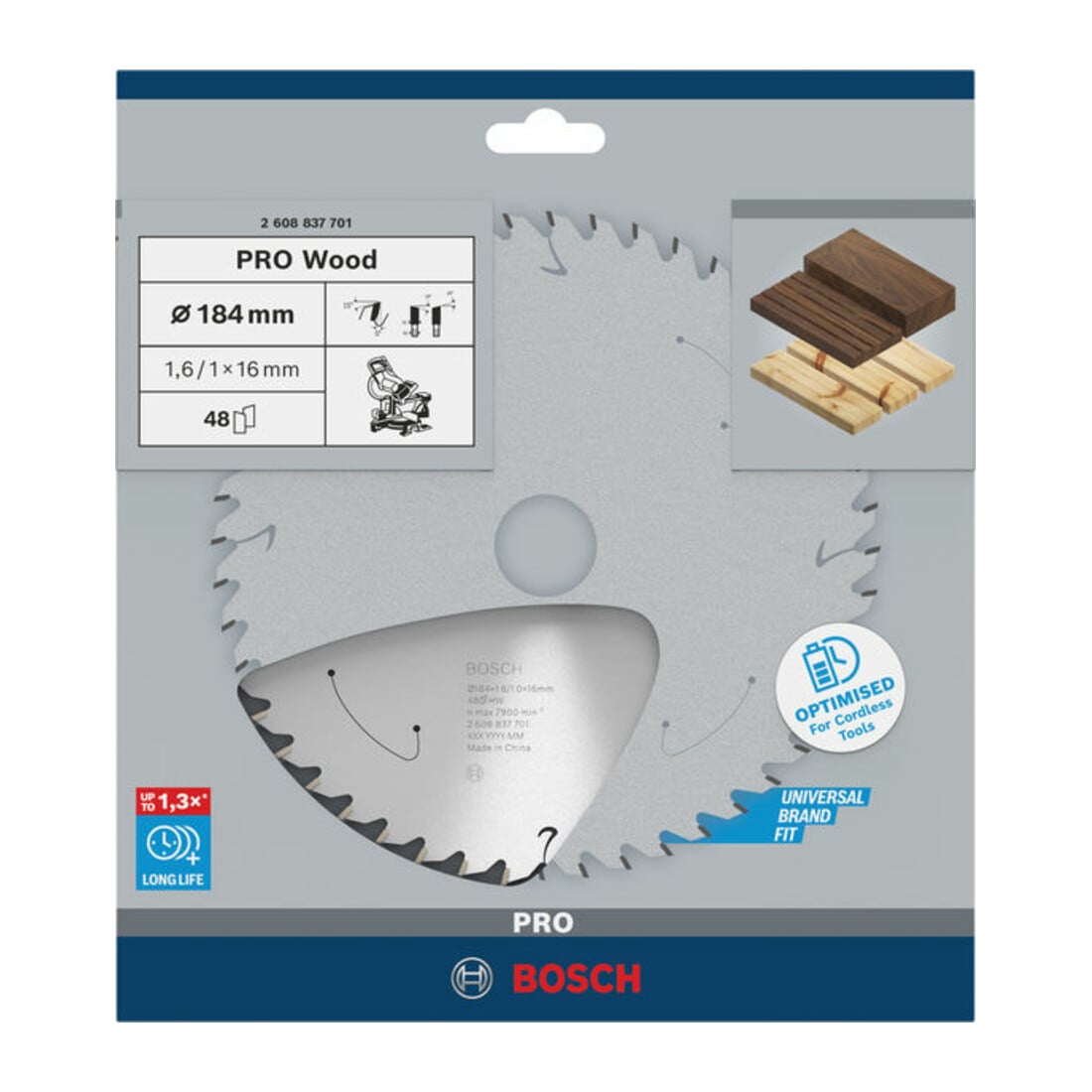 Bosch Lama circolare Standard for Wood per sega a batteria, 184x1,6/1x16, 48 denti