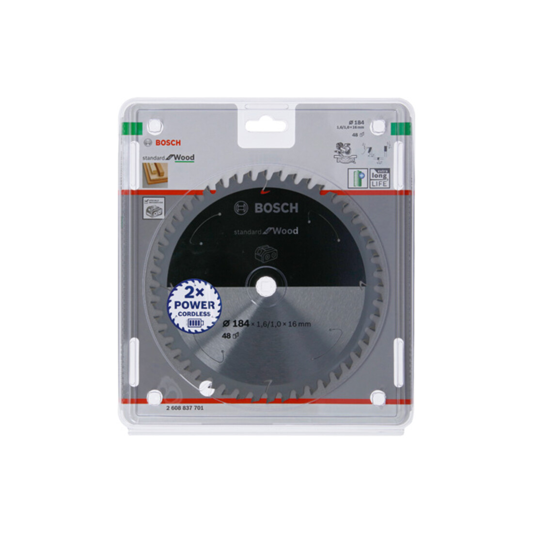 Bosch Lama circolare Standard for Wood per sega a batteria, 184x1,6/1x16, 48 denti
