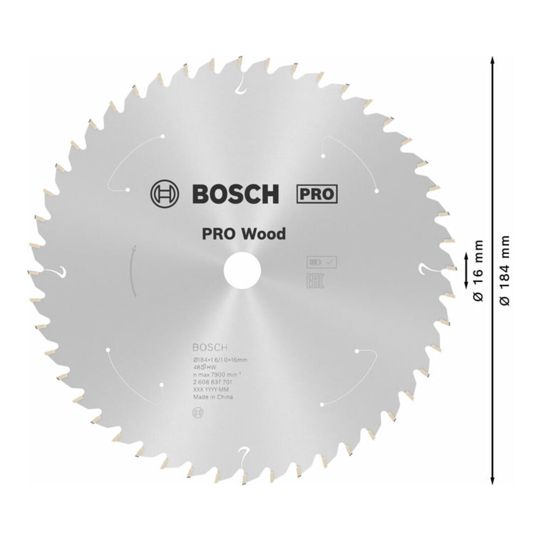 Bosch Lama circolare Standard for Wood per sega a batteria, 184x1,6/1x16, 48 denti