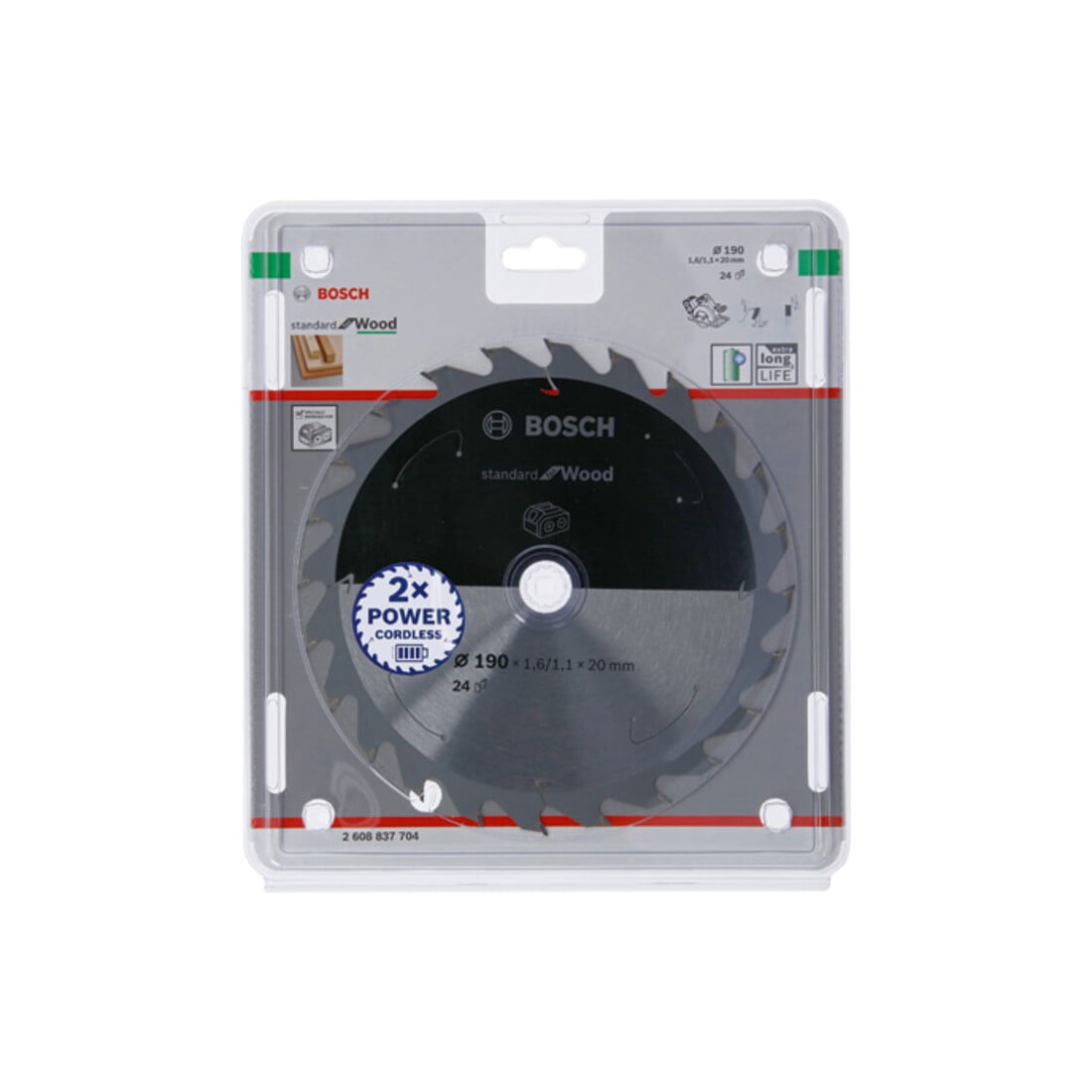 Bosch Lama circolare Standard for Wood per sega a batteria, 190x1,6/1,1x20, 24 denti