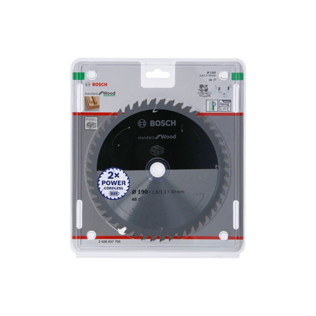 Bosch Lama circolare Standard for Wood per sega a batteria, 190x1,6/1,1x20, 48 denti