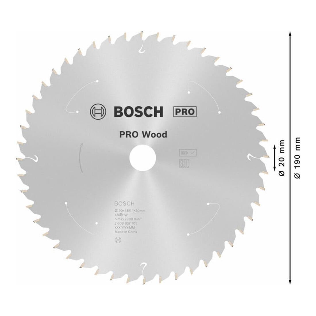 Bosch Lama circolare Standard for Wood per sega a batteria, 190x1,6/1,1x20, 48 denti