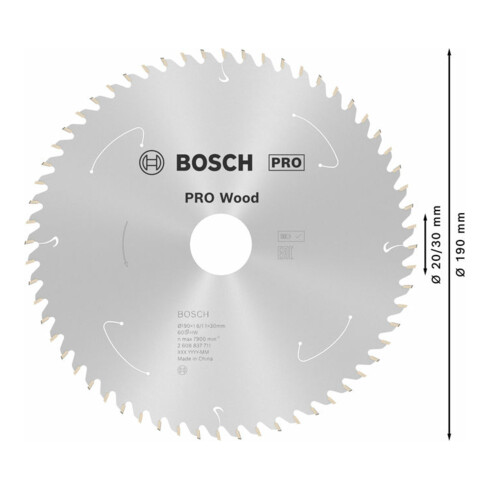 Bosch Lama circolare Standard for Wood per sega a batteria, 190x1,6/1,1x30, 60 denti