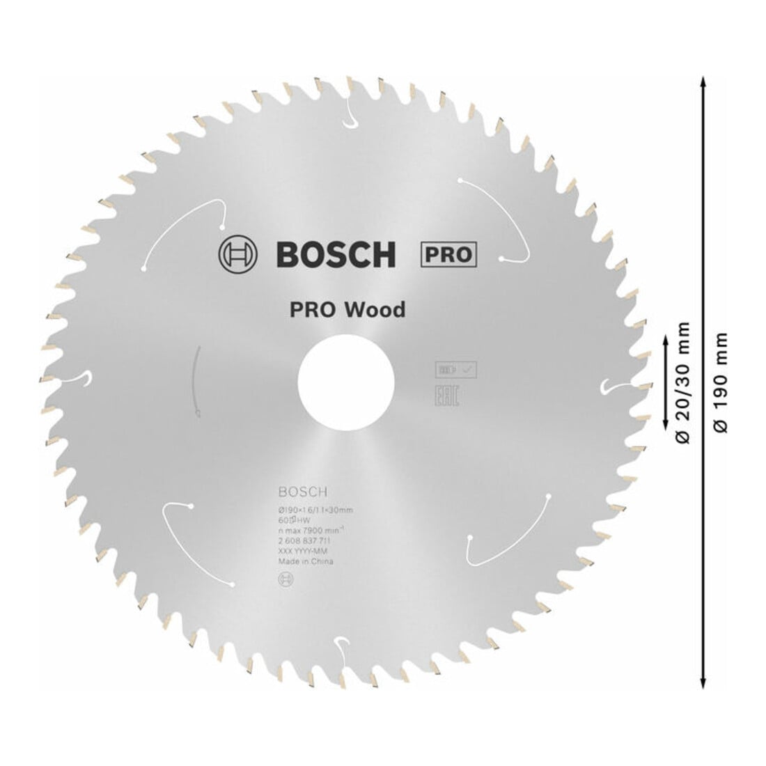 Bosch Lama circolare Standard for Wood per sega a batteria, 190x1,6/1,1x30, 60 denti