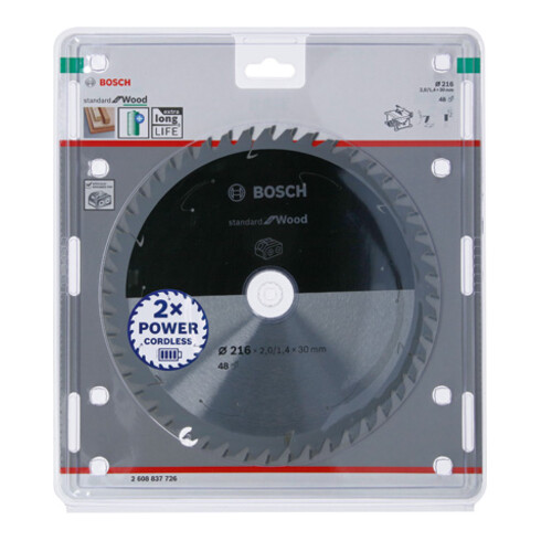 Bosch Lama circolare Standard for Wood per sega a batteria, 216x1,7/1,2x30, 48 denti