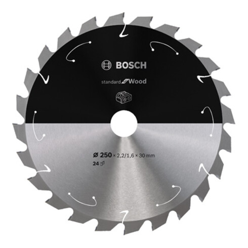 Bosch Lama circolare Standard for Wood per sega a batteria, 250x2,2/1,6x30, 24 denti