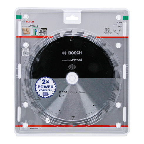 Bosch Lama circolare Standard for Wood per sega a batteria, 250x2,2/1,6x30, 24 denti
