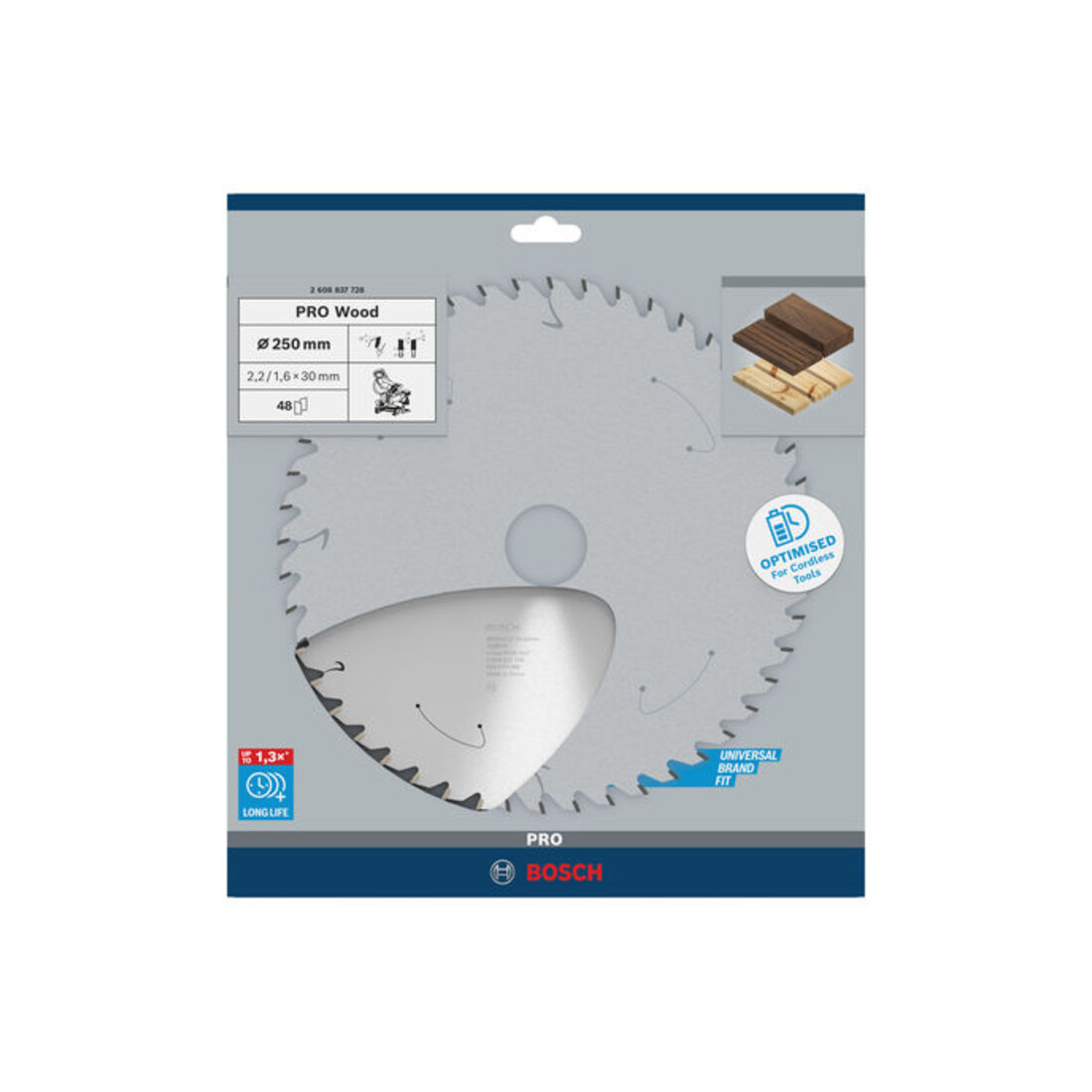 Bosch Lama circolare Standard for Wood per sega a batteria, 250x2,2/1,6x30, 48 denti