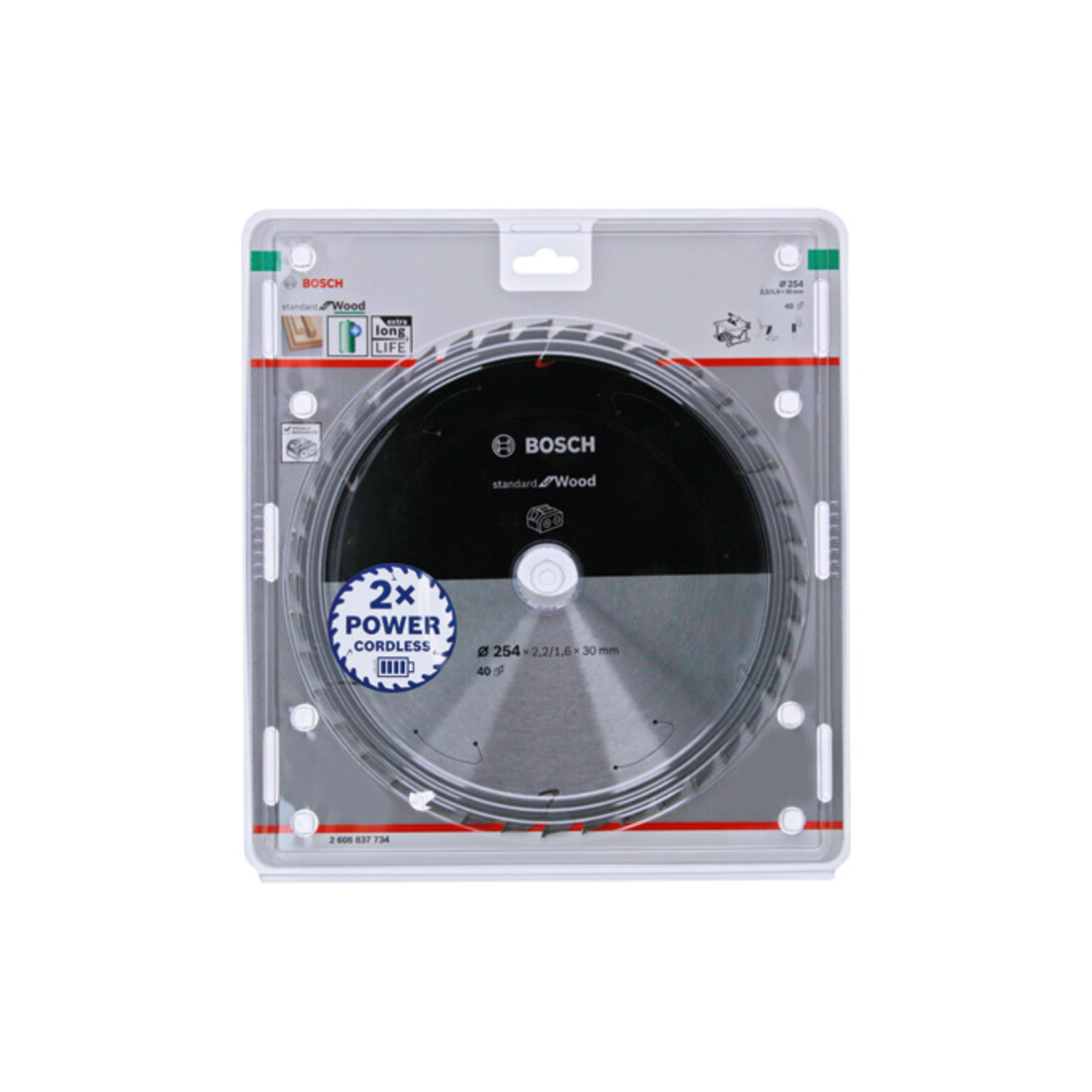 Bosch Lama circolare Standard for Wood per sega a batteria, 254x2,2/1,6x30, 40 denti
