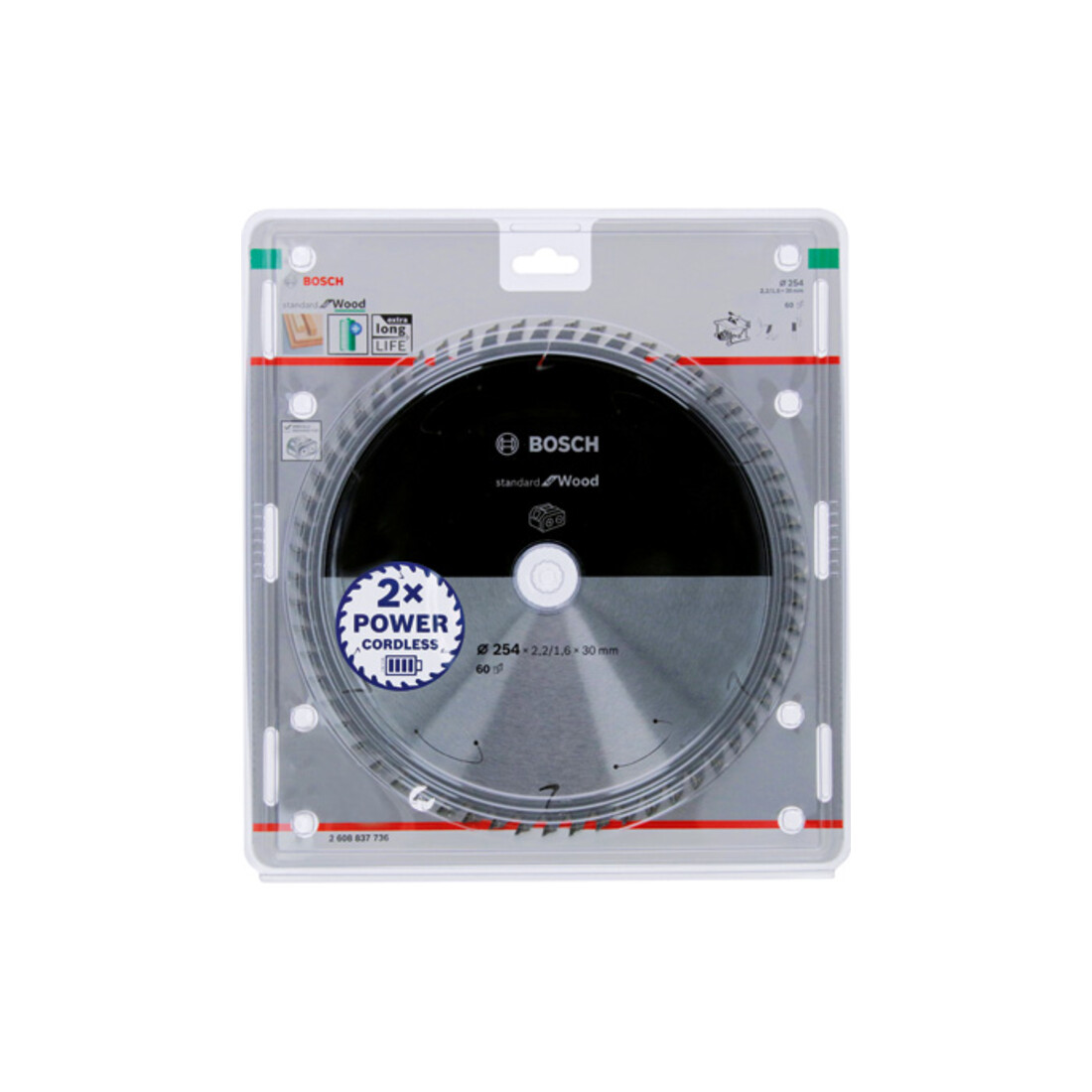 Bosch Lama circolare Standard for Wood per sega a batteria, 254x2,2/1,6x30, 60 denti