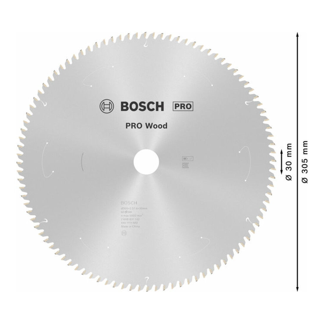 Bosch Lama circolare Standard for Wood per sega a batteria, 305x2,2/1,6x30, 60 denti