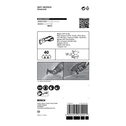 Bosch Lama EXPERT Corner Blade MATI 68 RD4, per utensili multifunzione, 68x10mm