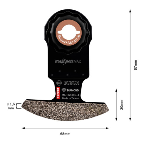 Bosch Lama EXPERT Corner Blade MATI 68 RD4, per utensili multifunzione, 68x10mm