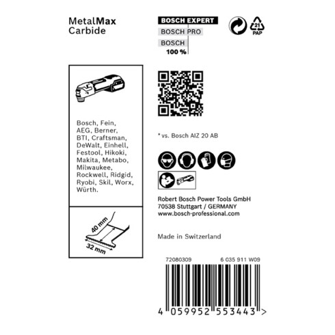 Bosch Lama Expert MetalMax AIZ 32 AIT per utensili multifunzione oscillanti, 40x32mm