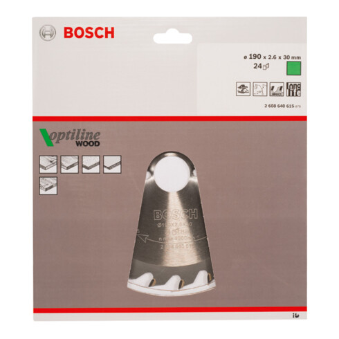 Bosch Lama Optiline Wood per seghe circolari manuali 190 x 30 x 2,6 mm 24