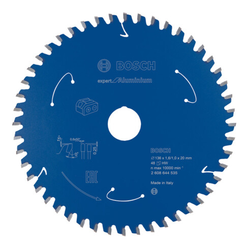 Bosch Lama per sega circolare Expert for Aluminium per seghe a batteria 136 x 1,6/1 x 20 48 denti