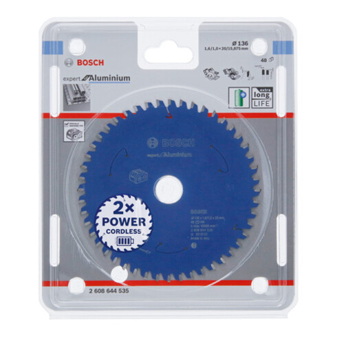 Bosch Lama per sega circolare Expert for Aluminium per seghe a batteria 136 x 1,6/1 x 20 48 denti