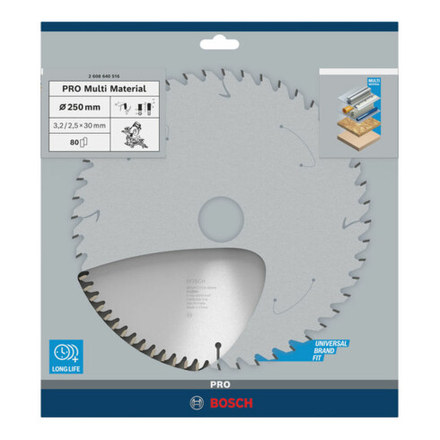 Bosch Lama per sega circolare Multi Material 250 x 30 x 3,2 mm 80