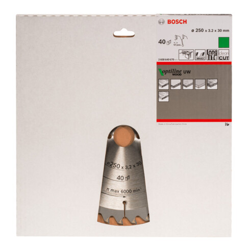 Bosch Lama per sega circolare Optiline Wood per seghe circolari da banco 250 x 30 x 3,2 mm 40