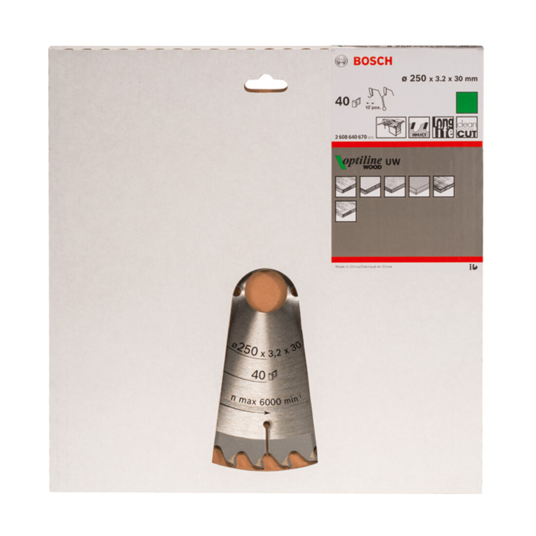 Bosch Lama per sega circolare Optiline Wood per seghe circolari da banco 250 x 30 x 3,2 mm 40