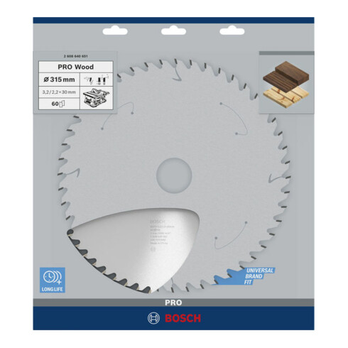 Bosch Lama per sega circolare Optiline Wood per seghe circolari da banco 315 x 30 x 3,2 mm 60