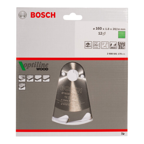 Bosch Lama per sega circolare Optiline Wood per seghe circolari manuali 160 x 20/16 x 1,8 mm 12