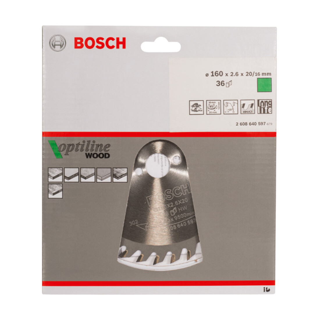 Bosch Lama per sega circolare Optiline Wood per seghe circolari manuali 160 x 20/16 x 2,6 mm 36
