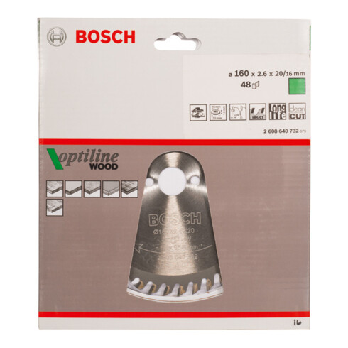 Bosch Lama per sega circolare Optiline Wood per seghe circolari manuali 160 x 20/16 x 2,6 mm 48